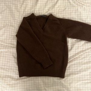 Brandy Melville Sweater 100% Wool Felted Brown V-Neck XS